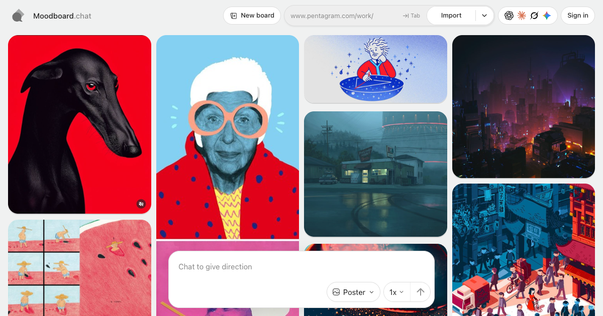 Moodboard.chat — Collect images and ideas, then mix them into something new. Pinterest for the AI era.